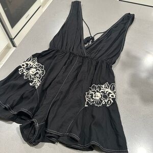 Black Romper with White Floral Design